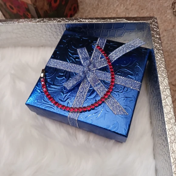 Red Rhinestone STERLING Silver Bracelet